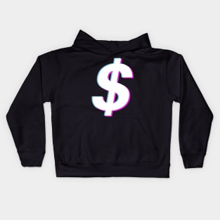 Dollar Sign Vaporwave Glitch Art Kids Hoodie